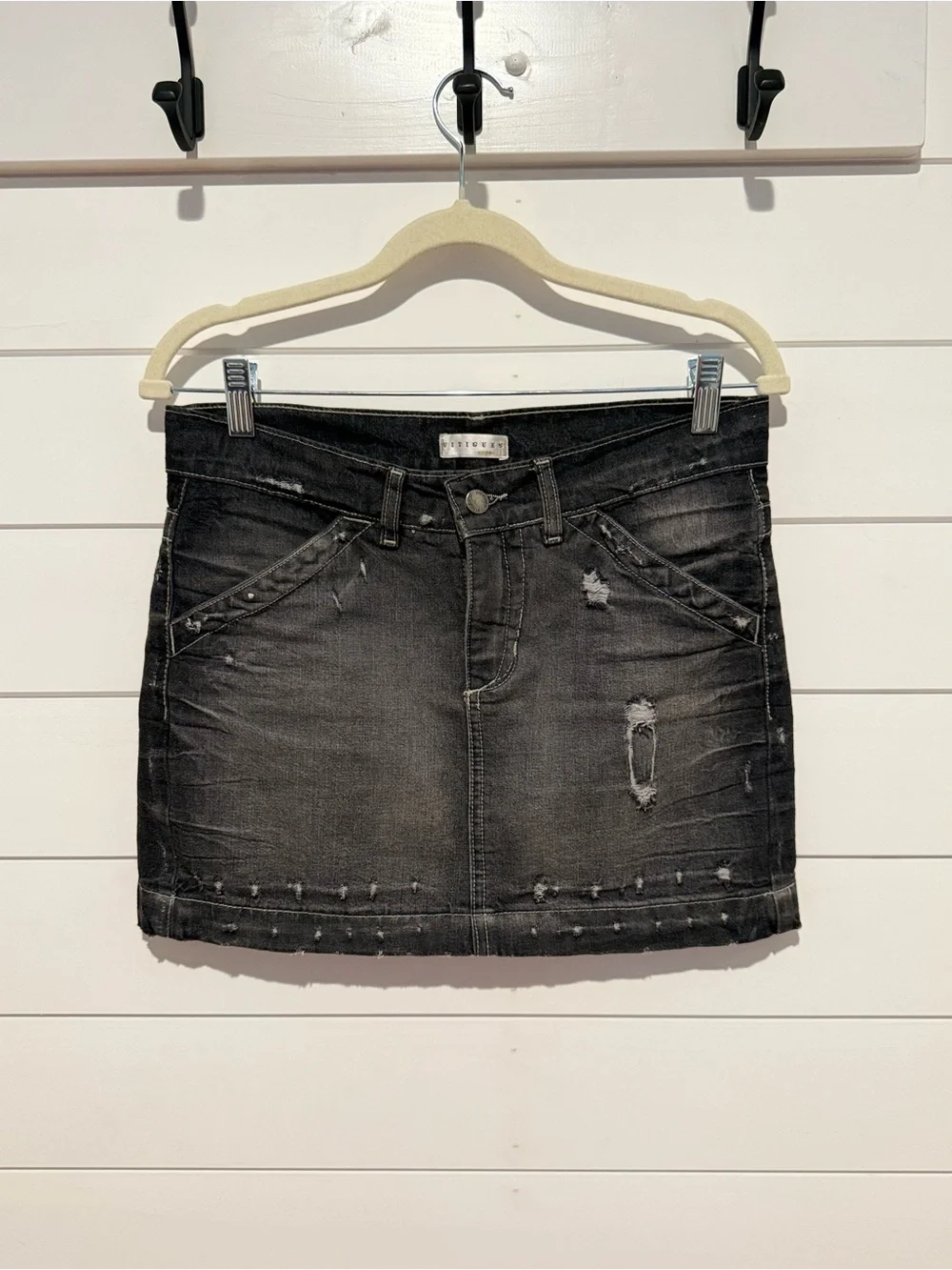 Fitigues Black‎ Denim Mini Skirt Grunge Goth Y2K Size 27
